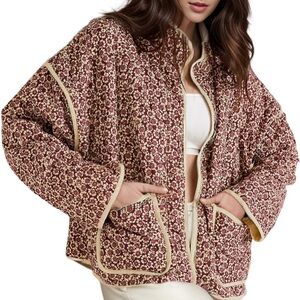 Cropped Quilted Jacket w/ Floral Print - M